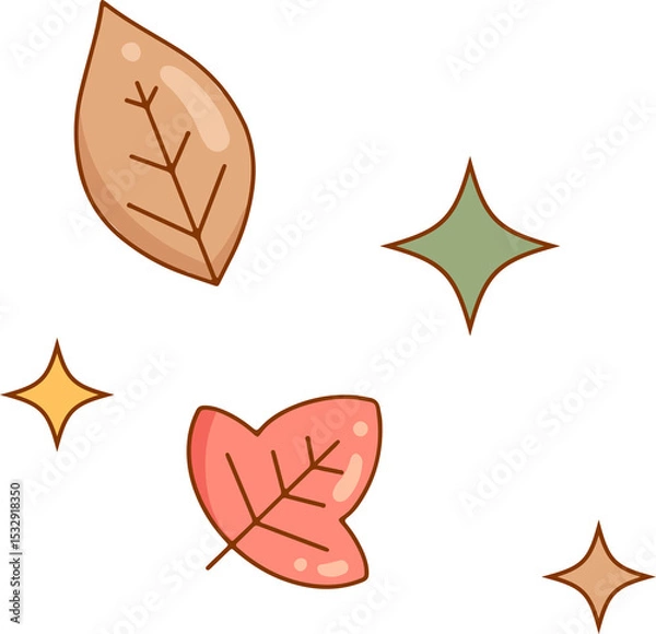 Fototapeta Decorative vector art is showing stylized autumn leaves and diamond stars on transparent canvas