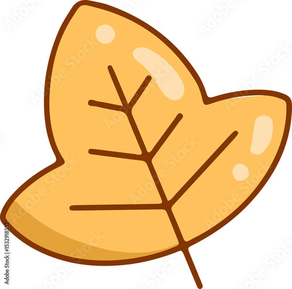 Obraz Cartoon-like autumn leaf featuring brown-veined glossy surface, transparent background, copy space