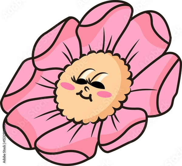 Obraz Stylized cartoon pink blossom is showing rosy face details in flat design, transparent background