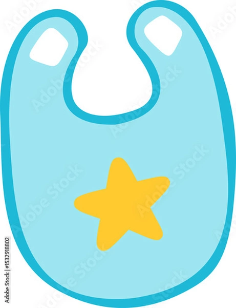 Obraz Baby bib is being shown in flat design with turquoise border, yellow star on transparent background