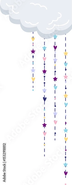 Obraz Illustrating flat-style cloud hanging heart and star bead garlands on transparent backdrop
