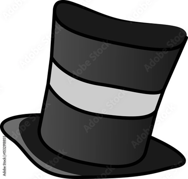 Fototapeta Stylized flat top hat is floating on transparent background, showing black crown with white band