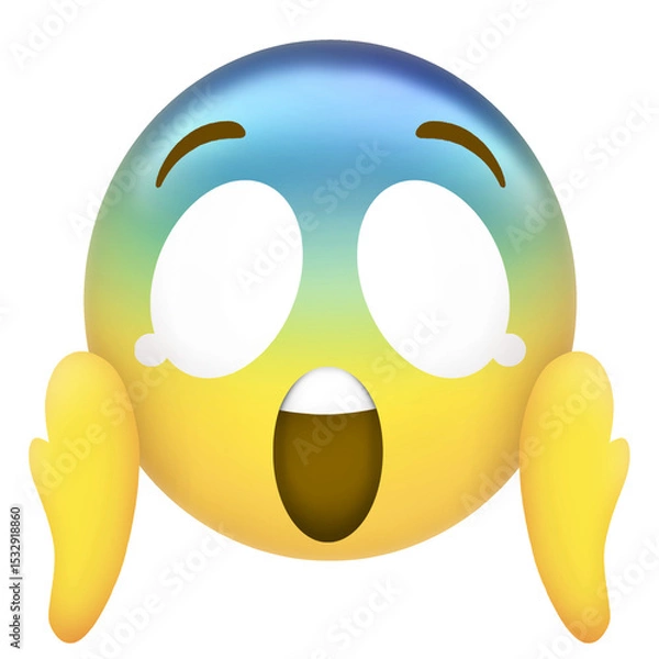 Fototapeta Stylized surprised emoji is showing gradient, eyebrows and mitten hands on transparent background