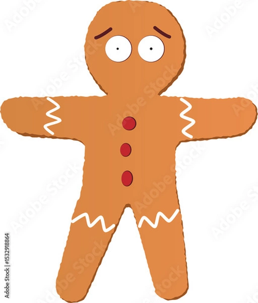Obraz Gingerbread man is being shown in flat style, zigzag icing, red buttons on transparent background