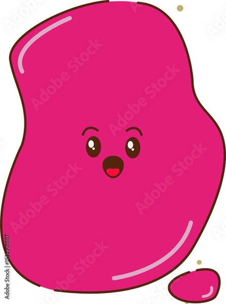 Obraz bright pink flat blob is floating on transparent backdrop, with brown oval eyes, smiling mouth