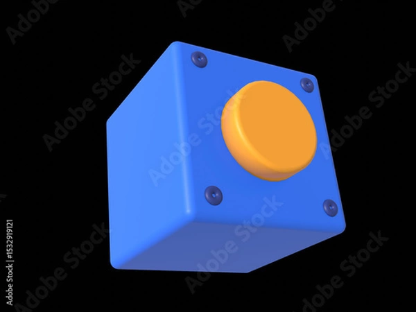 Fototapeta Three dimensional render of push button lying against green background