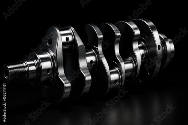 Fototapeta Close-up of a shiny metal crank with textured grooves, bolts, and intricate design, isolated on transparent background.