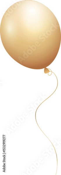 Obraz Gold party balloon is floating in vector art on transparent background, showing curling string