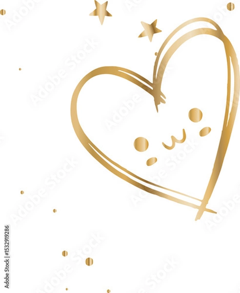 Obraz Gold brush heart doodle is floating on transparent layer featuring smiling face, stars and dots