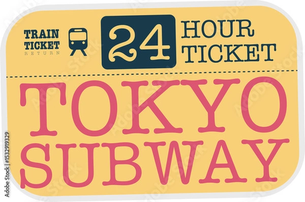 Obraz Flat design showing Tokyo Subway 24-hour train ticket with train icon on transparent background