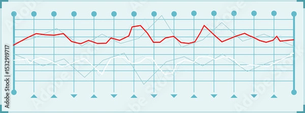Obraz Abstract line chart is showing transparent background grid with bold red and white trends