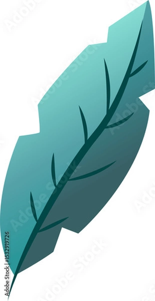 Obraz Vector leaf is floating on transparent background with vein branches in teal turquoise gradient
