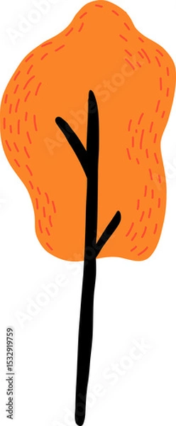 Fototapeta Stylized tree vector art is floating on transparent backdrop showing orange canopy red dashes
