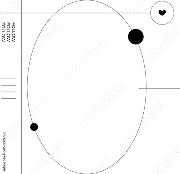Obraz Vector orbit diagram is showing ellipse, heart node, grid  and  FOLLOW text on transparent backgroun