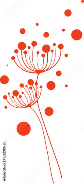 Obraz Red vector art is showing two seed-head stems, clusters, floating circles on transparent backdrop