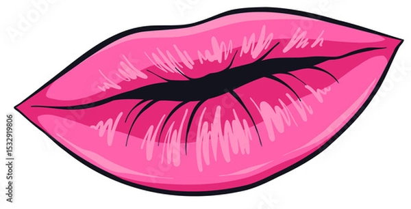 Fototapeta Lips graphic is being shown in flat sticker design, with bright pink hues on transparent background