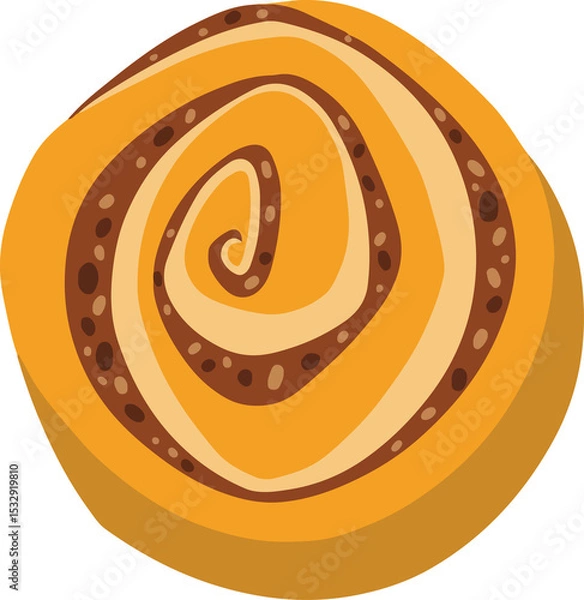 Fototapeta Flat design stylized swirl pastry is being shown on transparent background, with spiral seed flecks