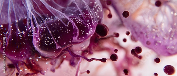 Obraz Suspended ink diffusion in clear gelatine creates vibrant pigment explosion