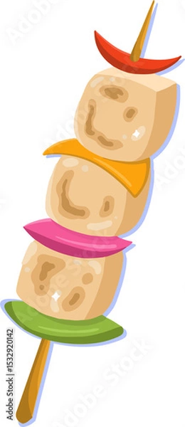 Obraz Flat design wooden skewer is holding stacked beige cubes and bold disks on transparent backdrop