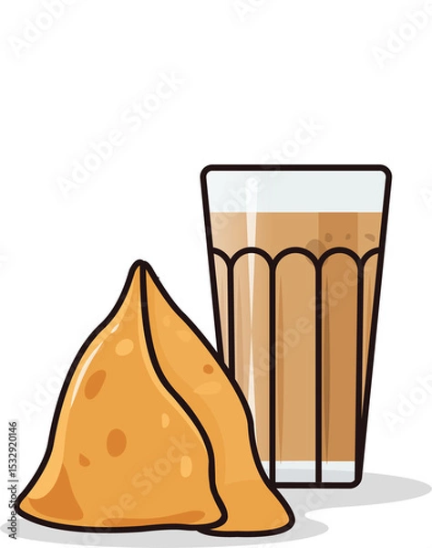 Obraz Flat design showing pastries beside tea glass with steam swirls, sparkles, transparent background