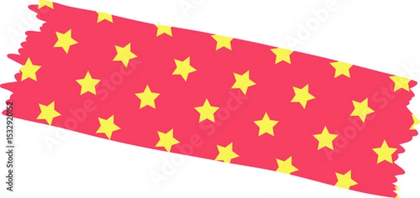 Fototapeta Torn red decorative tape in flat design is floating on transparent background, showing yellow stars
