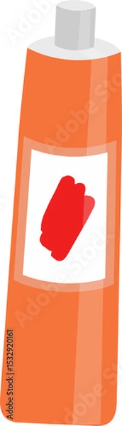 Obraz Showing flat-design orange squeeze tube with white cap and red brushstroke on transparent backdrop