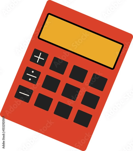 Fototapeta Handheld calculator is floating in flat design with red body, grey keys, transparent background