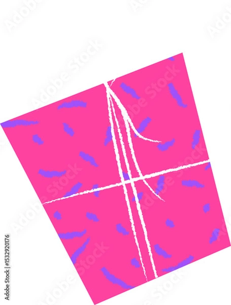 Fototapeta Flat design gift box is featuring chalk-like ribbon bow and blue confetti on transparent background