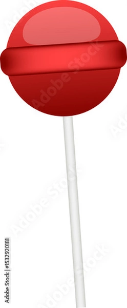 Obraz Red lollipop on white stick is floating in 2D vector with glossy gradient on transparent background