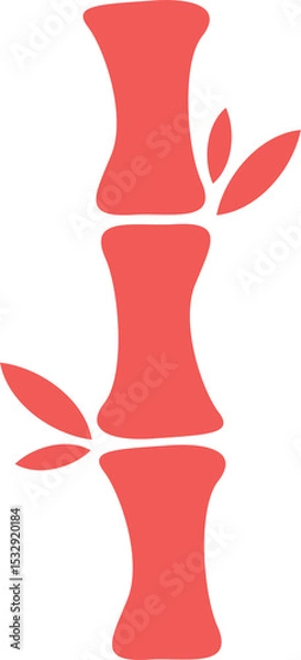Obraz Flat design red bamboo stalk is showing three segments with leaf clusters on transparent background