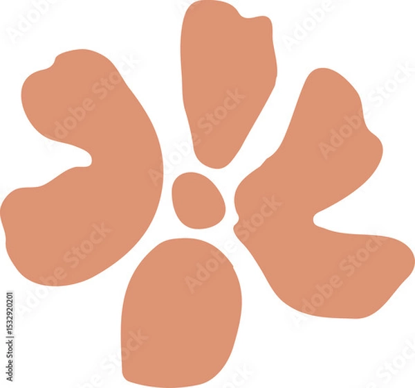 Fototapeta Flat style five peach petals around central oval are creating flower motif, transparent background