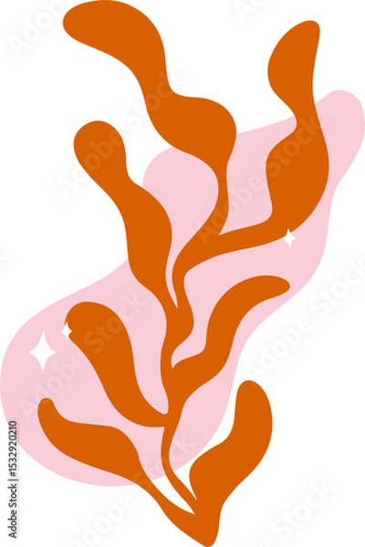 Fototapeta Flat design shape is floating on clear background with pink blob orange branches and white sparkles