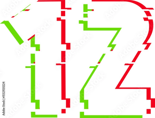 Obraz Showing glitching digits 1 and 2 floating on flat transparent background with red green outlines