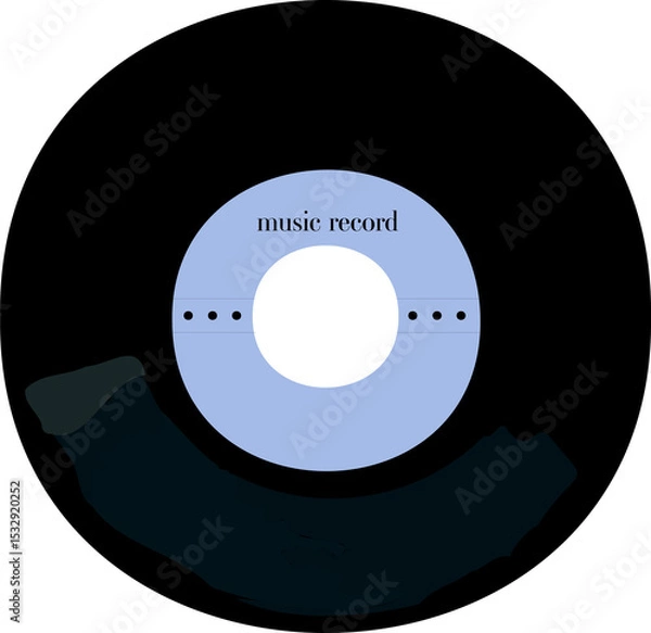 Fototapeta flat design vinyl record floating on transparent bg, showing blue label, center hole, dot markers