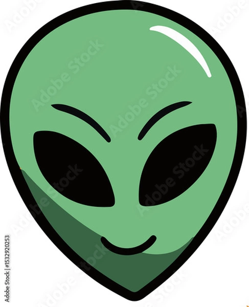 Fototapeta Flat design green alien head showing bold outline, glossy highlight, smile, transparent background