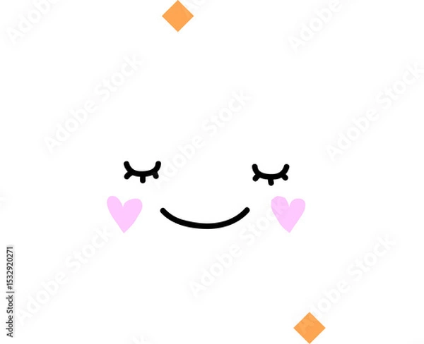 Obraz Smiling cloud, mini cloud and orange diamonds are floating on transparent background in flat design