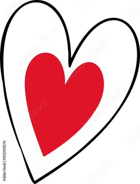 Obraz Stylized red heart is nesting inside black outline in sketch illustration with clear background