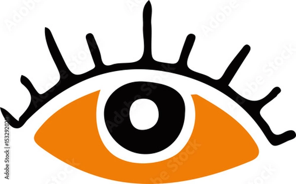 Fototapeta Flat design eye is showing orange fill, gray ring, black pupil and lashes on transparent background