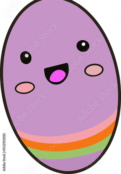 Obraz Kawaii Easter egg is smiling on transparent background, showing colorful stripes and cheerful face