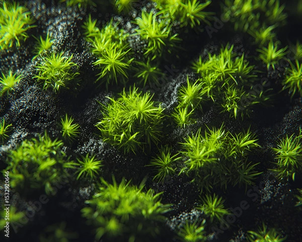 Obraz Fluorescent green moss on synthetic surface with biopunk aesthetic