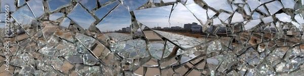 Fototapeta Endless chain of shattered mirrors creating a distorted panoramic view