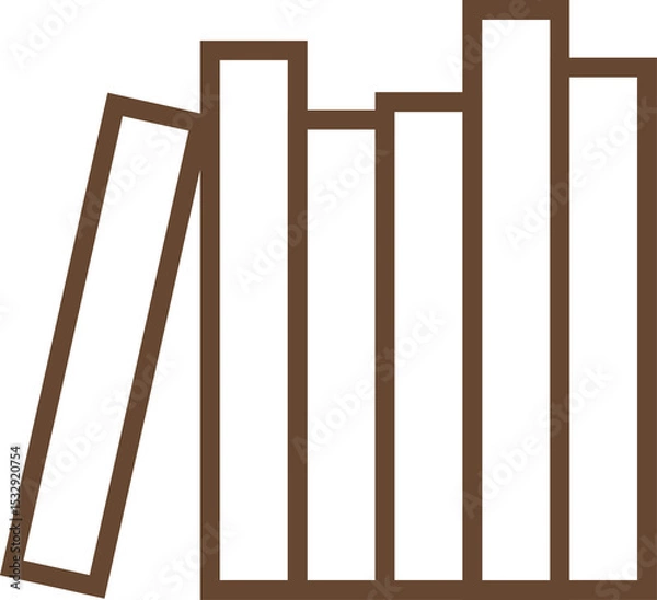 Fototapeta Five outlined books, one leaning, are resting on flat vector shelf line on transparent background