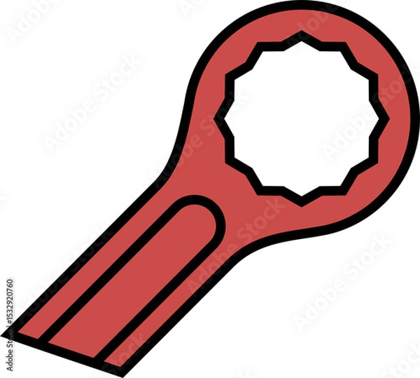 Fototapeta Red box wrench is appearing on transparent background in flat design, showing star-shaped opening