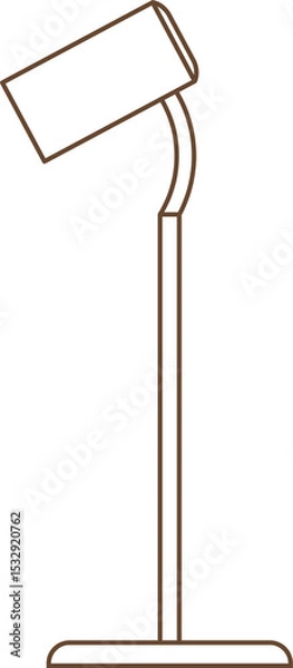 Fototapeta One-line floor lamp is showcasing curved neck, rectangular shade on transparent bg, copy space