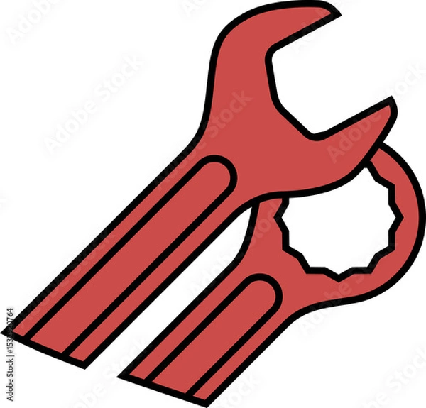 Obraz Red wrenches are overlapping diagonally in vector with open and box ends transparent background