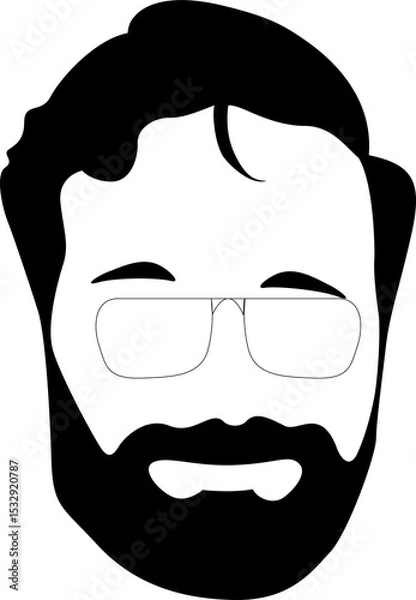 Obraz Bearded male head black vector silhouette is being shown on transparent backdrop, featuring glasses