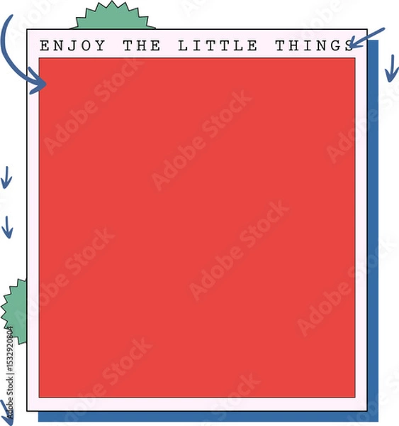 Obraz Flat design is featuring red square in pink frame, typewriter text, teal accents, clear background