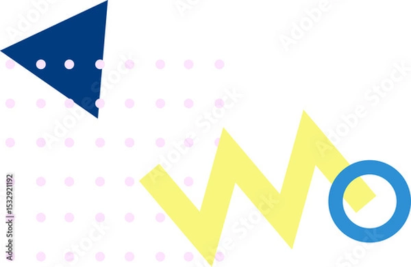 Fototapeta Flat design featuring blue triangle pink dot grid yellow zigzag blue ring, transparent background
