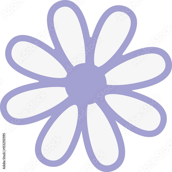Fototapeta Daisylike flower is floating on transparent background, white petals, violet outline in flat design