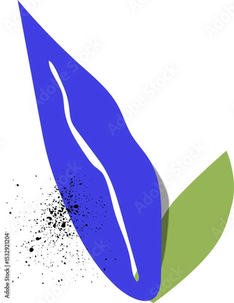 Obraz Flat design showing blue ribbon rising and green leaf with ink splatter on transparent background